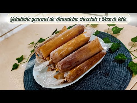 Geladinho gourmet de Amendoim e chocolate com Doce de leite