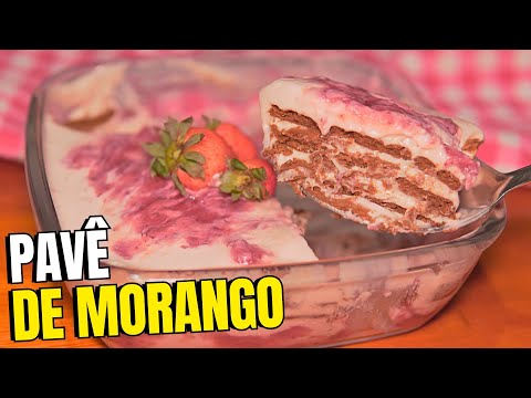 PAVÊ DE MORANGO COM MOUSSE CREMOSO E GELEIA DE MORANGO - Sobremesa de Natal simples