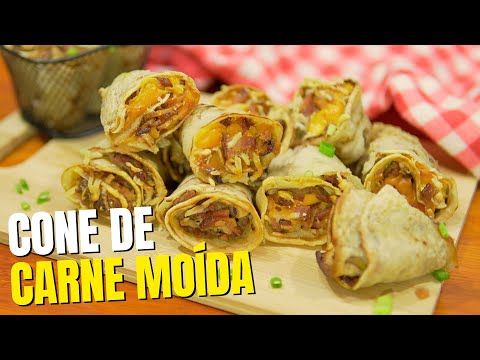 CONE DE CARNE MOÍDA COM MASSA DE PANQUECA | No forno e na airfryer