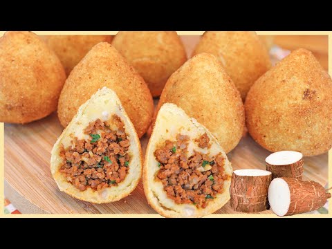 COMO FAZER COXINHA DE MANDIOCA COM CARNE MOÍDA I NÃO PRECISA COZINHAR A MASSA!!!